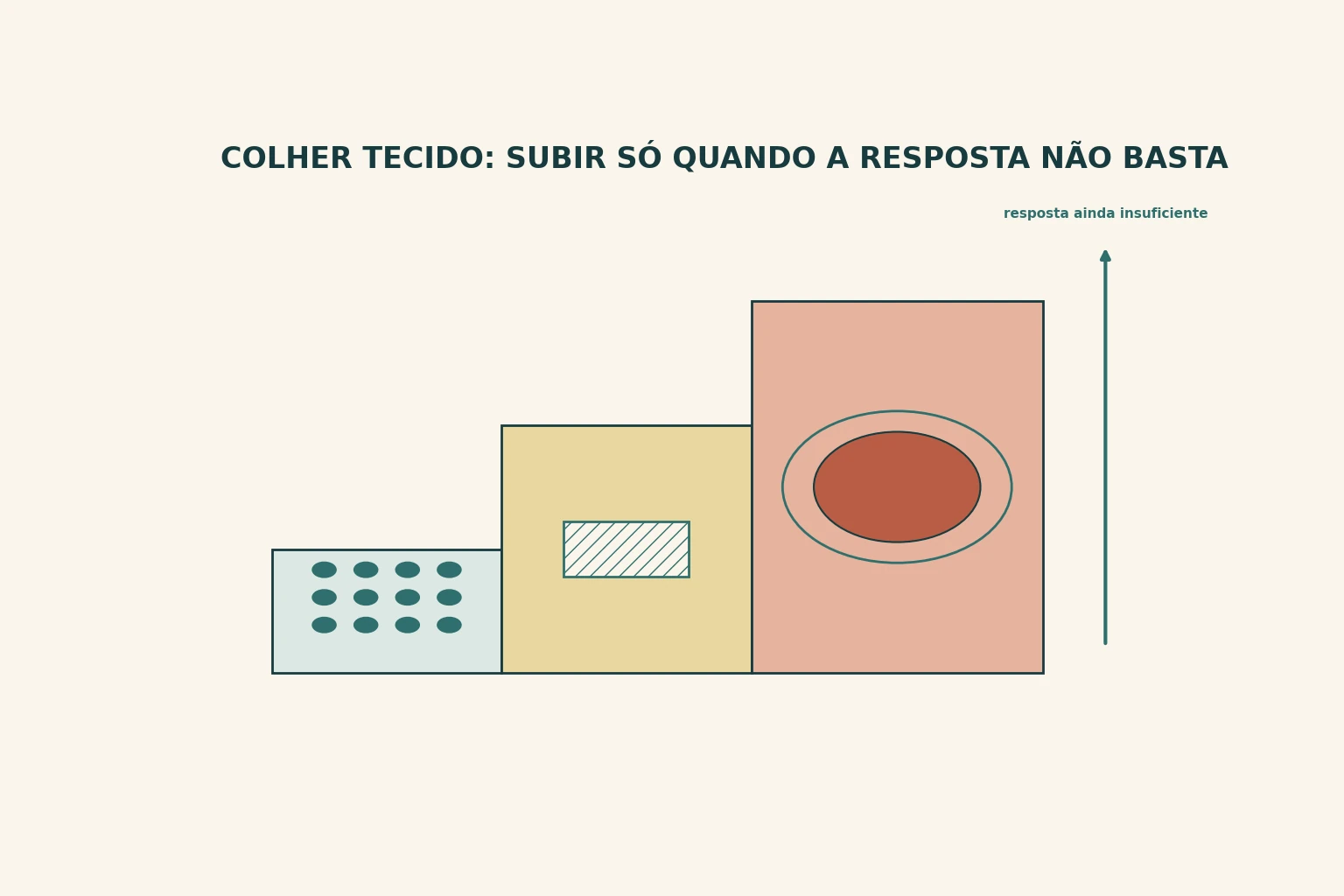 Escada de três degraus: células soltas, cilindro de tecido e lesão inteira com margem.