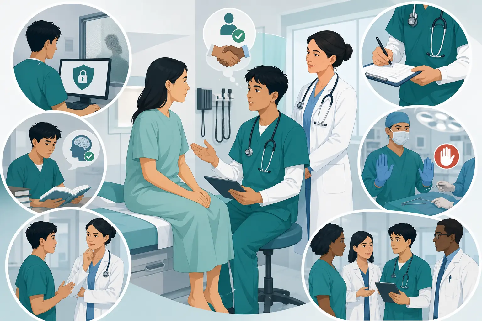 Deveres éticos do estudante em atividades clínicas supervisionadas.