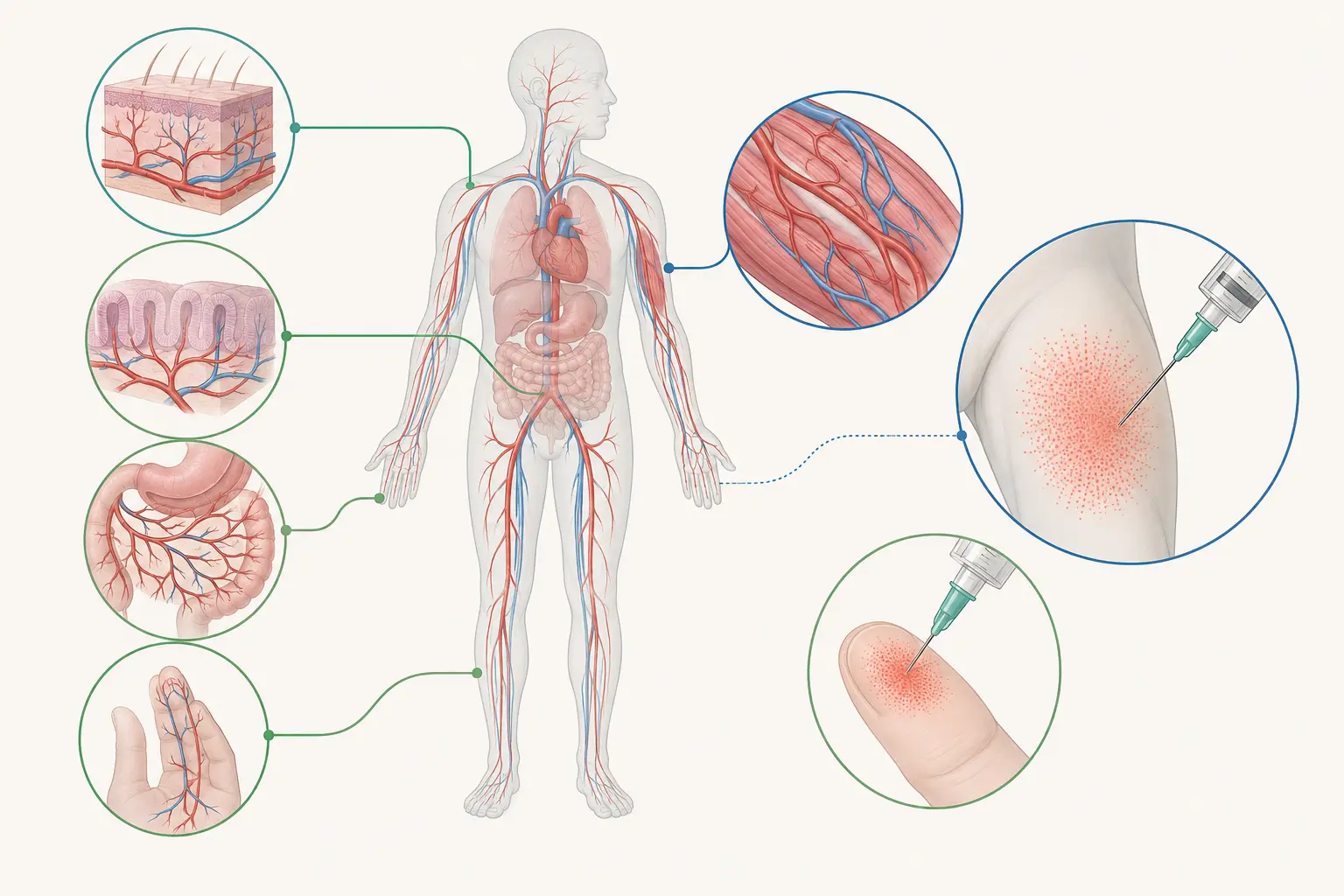 Esquema farmacológico de mapear os leitos de predomínio alfa-1 — mapear o leito do músculo esquelético: Pele, mucosa, vísceras e dedos fecham sob adrenalina.