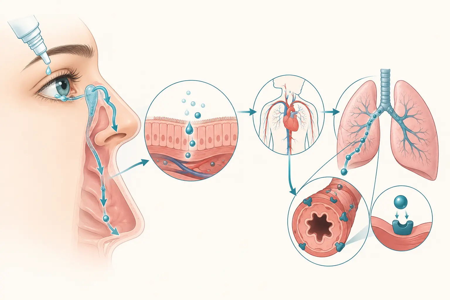 Esquema farmacológico de reconhecer que a via tópica alcança o pulmão — reconstituir o trajeto do colírio: A metanálise mostrou queda da função pulmonar após uso tópico.