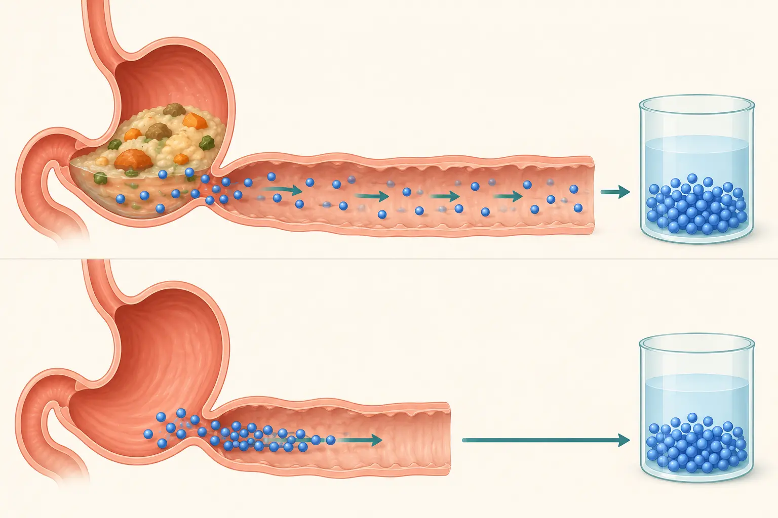 Esquema farmacológico de ler a curva de concentração no tempo — interpretar o efeito do alimento: Altura conta o pico; a área conta o quanto entrou.