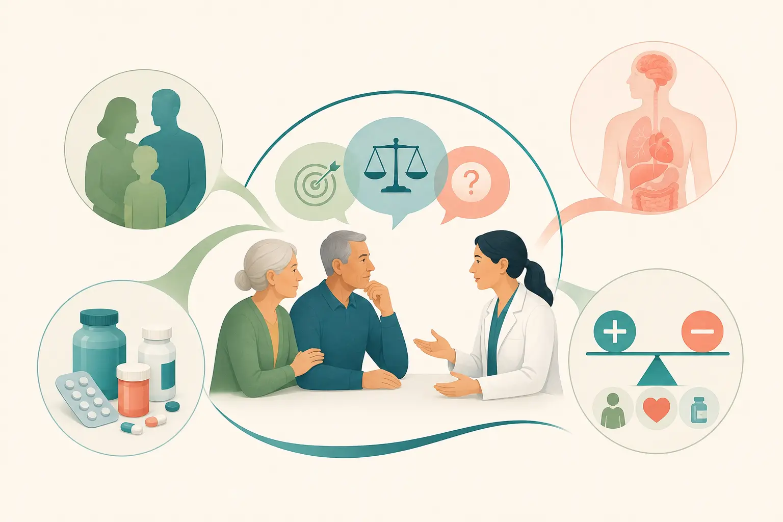 Esquema farmacológico de escolher o alvo pela indicação, não pela quantidade — planejar o que vigiar antes de retirar: Menor benefício esperado e maior dano previsível primeiro.