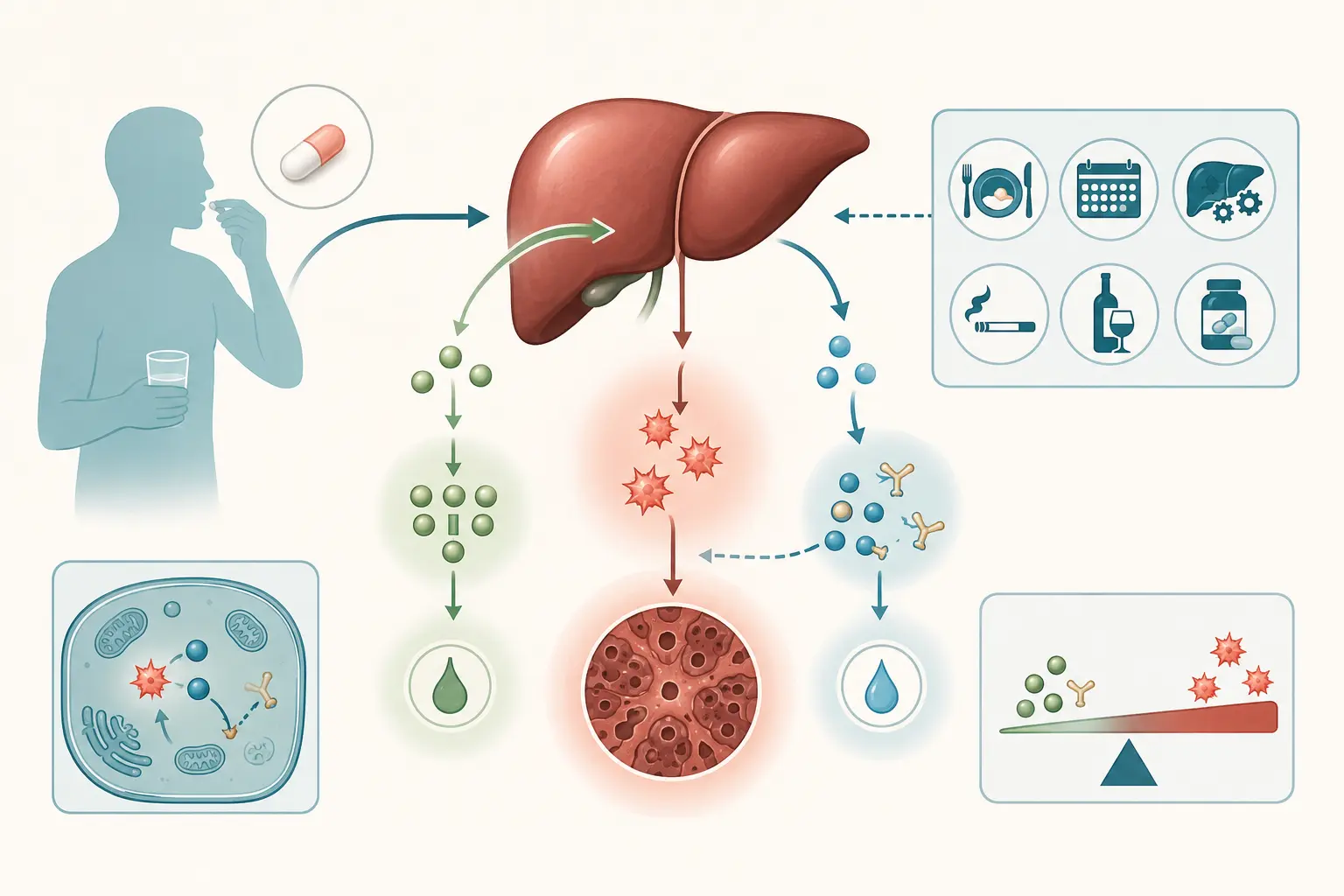 Esquema farmacológico de colocar a glutationa como zeladora do sistema — reconhecer a saturação dos caminhos largos: Ela neutraliza o metabólito antes que ele encontre proteína.