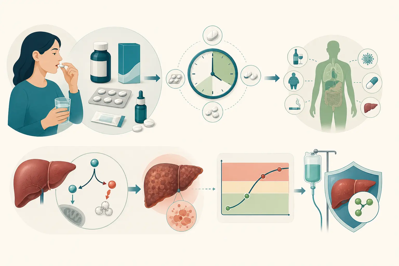 Esquema farmacológico de ler o sinal metabólico do tratamento — explicar por que o acidental machuca mais: Meia-vida caindo de 4,6 para 2,9 horas na série citada.