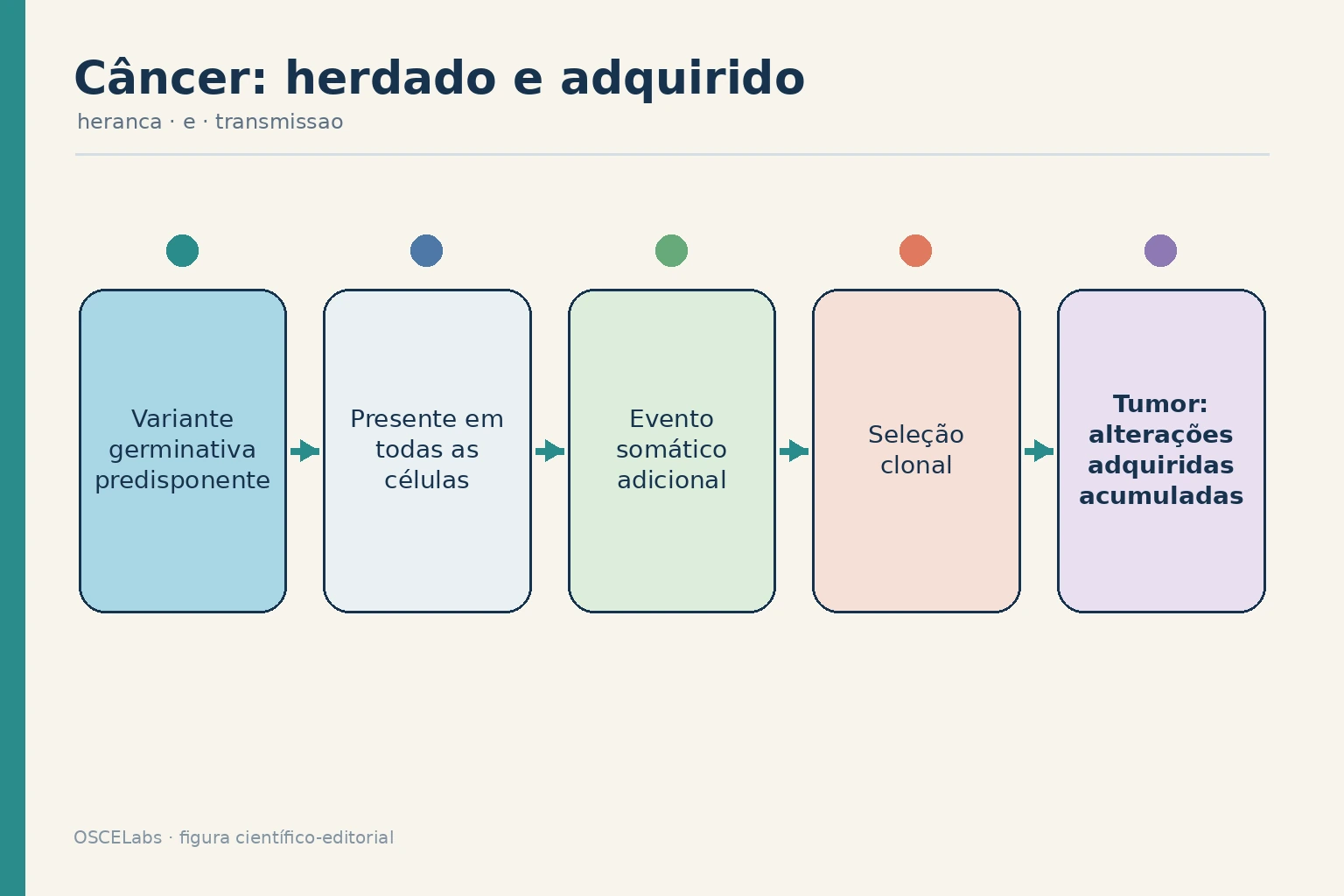 Integração entre predisposição germinativa e eventos somáticos na formação tumoral.