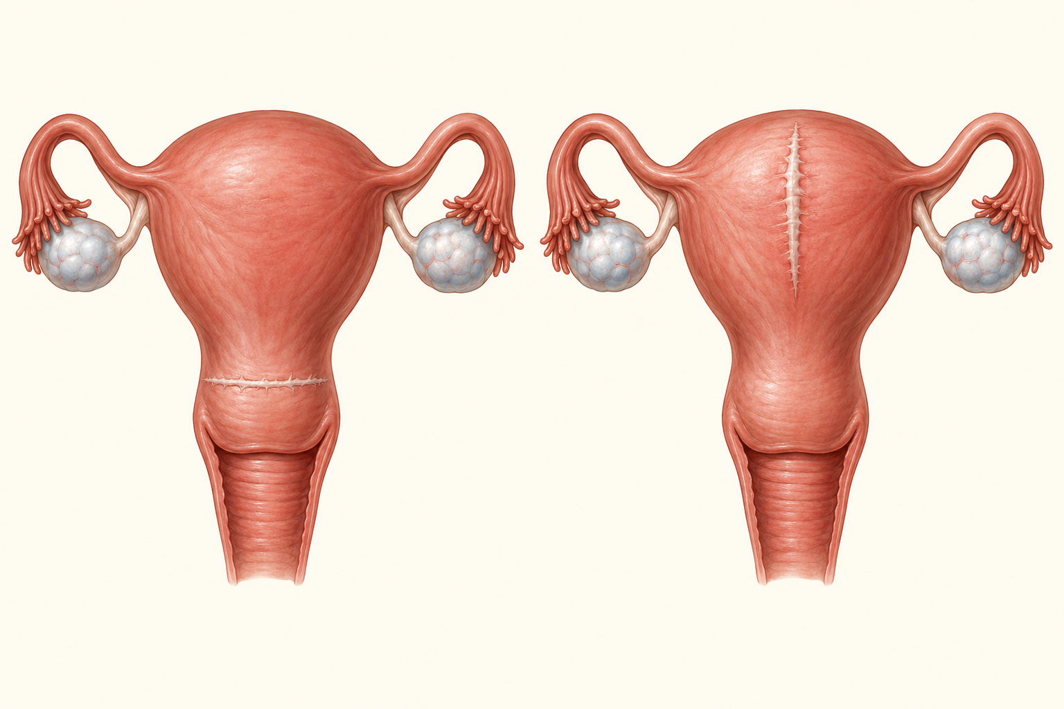 Modelos da parede uterina anterior para comparar localização de incisões