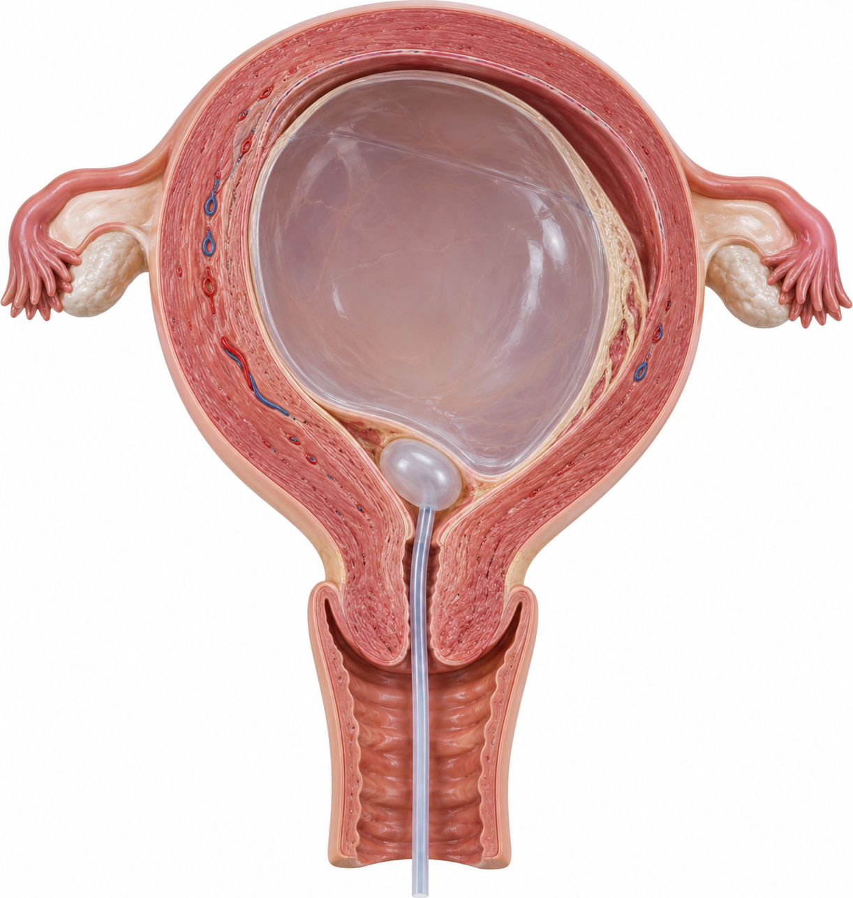 Modelo do balão para amadurecimento cervical: posição acima do orifício interno, fora da cavidade amniótica