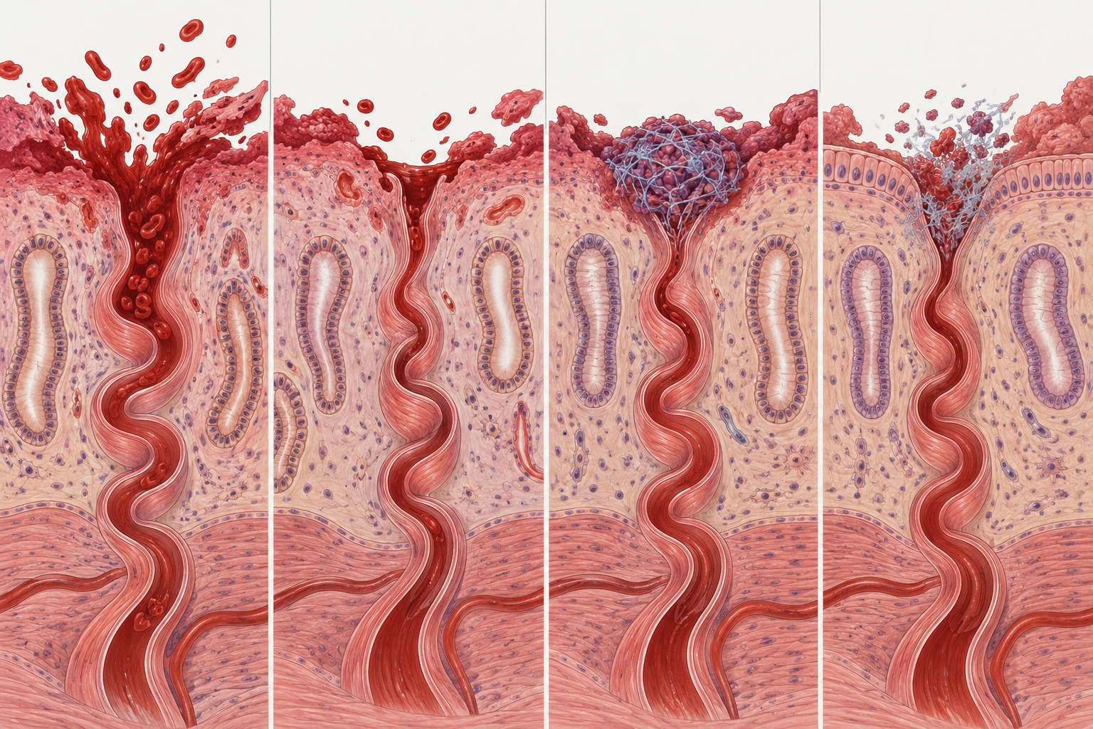 Esquema dos componentes da hemostasia endometrial e da fibrinólise