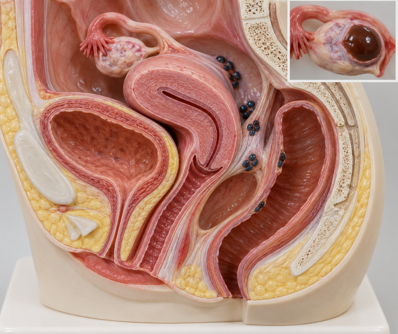 Modelo de focos pélvicos de endometriose e endometrioma