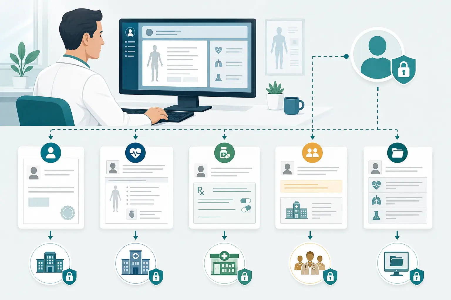 Documentos médicos distintos organizados por finalidade.