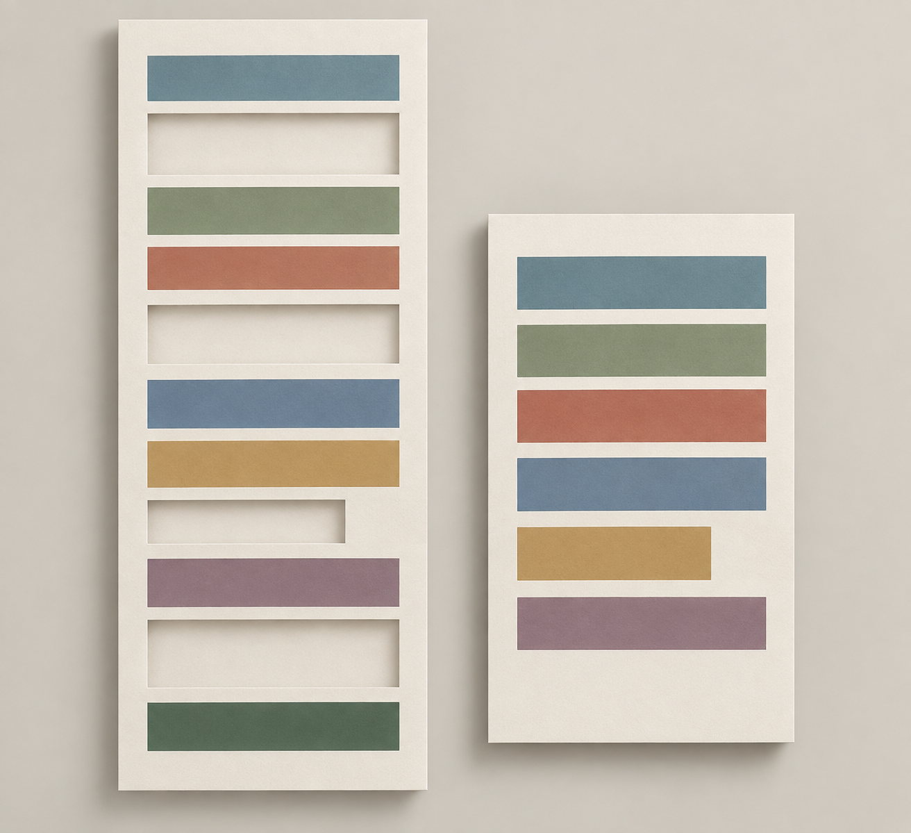 Dois painéis verticais com blocos coloridos e lacunas, representando etapas da construção legislativa do SUS sem contagem de artigos.