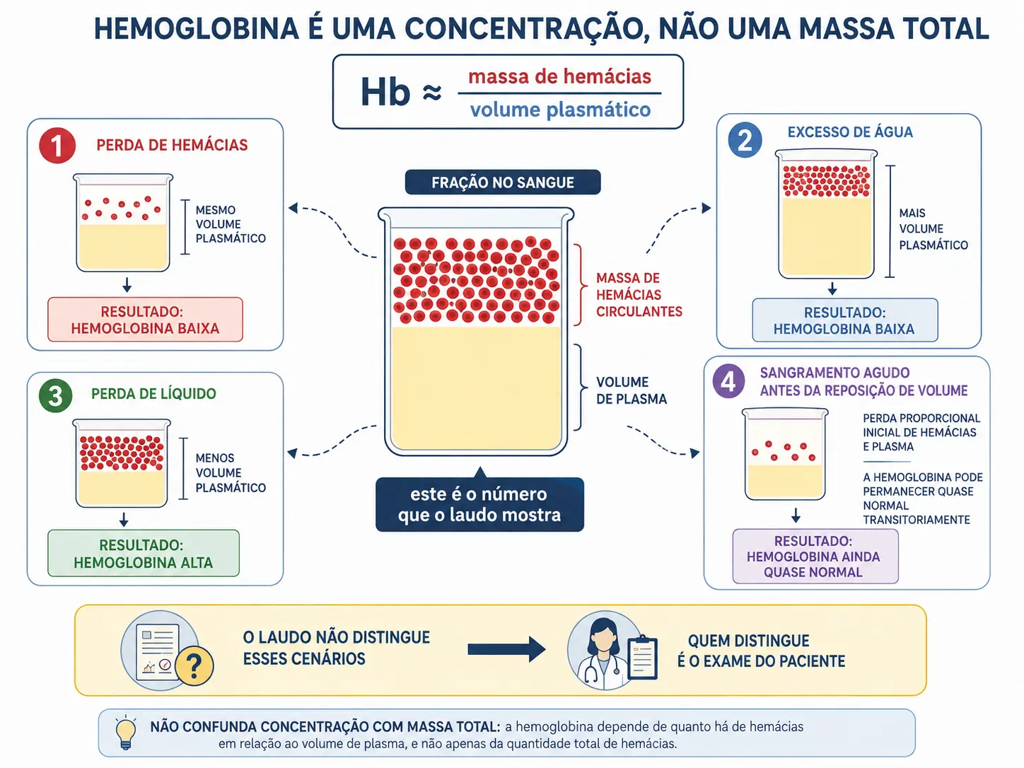Fração de massa de hemácias sobre volume de plasma com quatro cenários que produzem hemoglobinas diferentes.