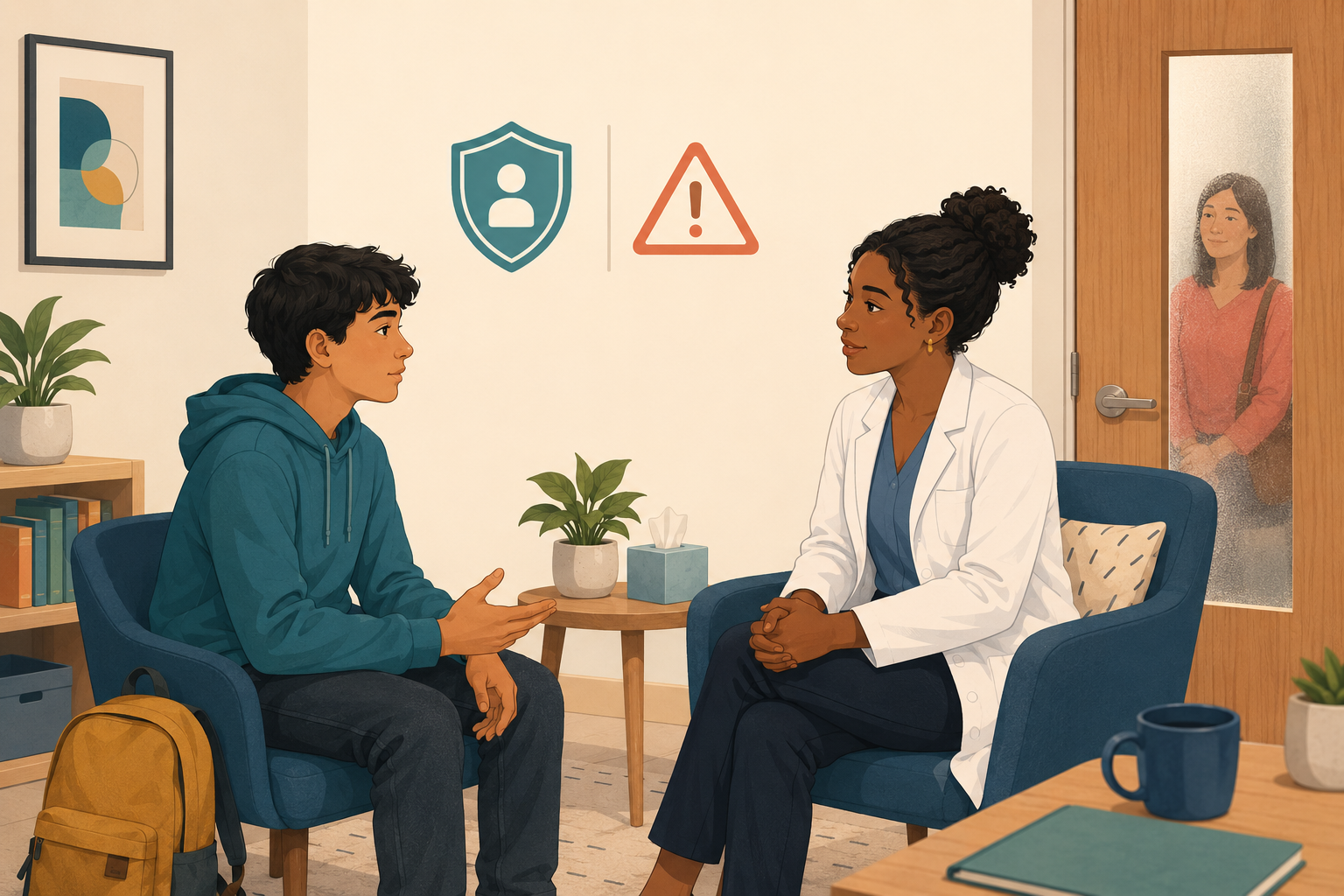 Consulta clínica confidencial com adolescente em ambiente acolhedor